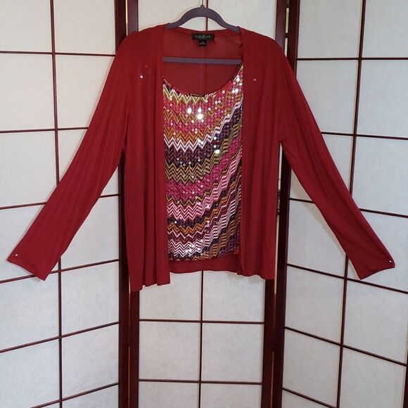 August Silk Multi-colored Chevron Sequin Crewneck Top - Picture 1 of 9